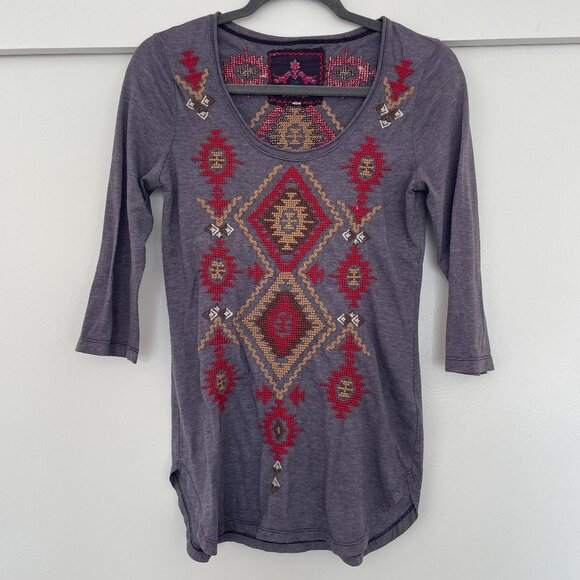 Johnny Was embroidered tunic top in purple Aztec - Picture 1 of 6